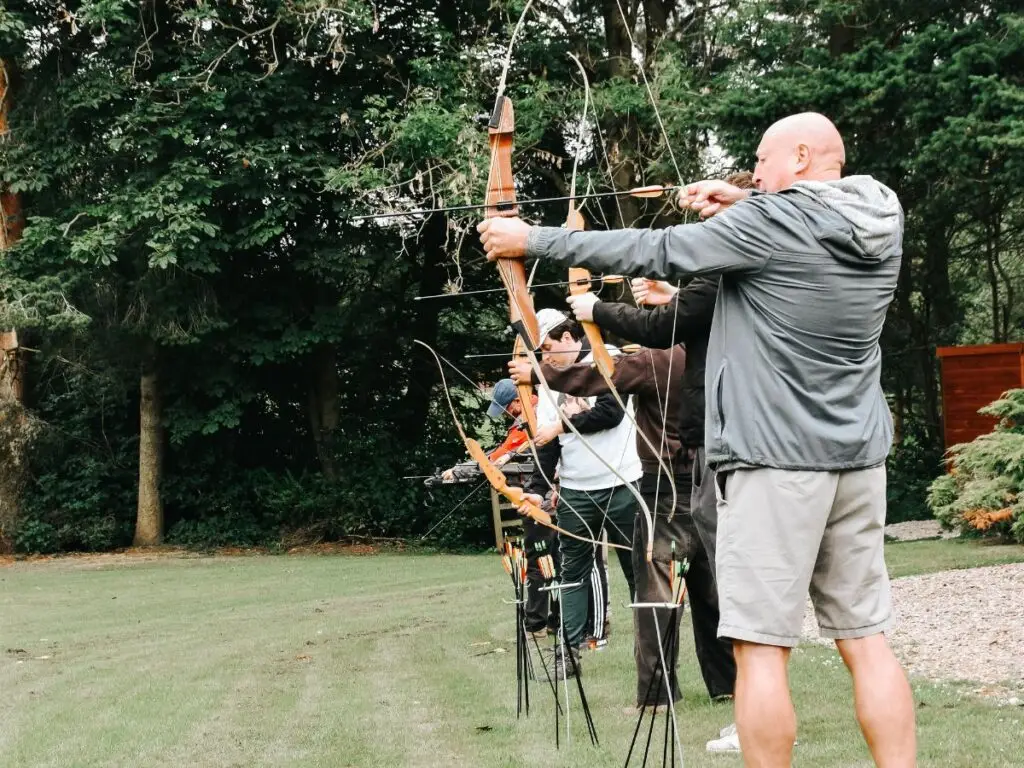 Group taking part in team target challenge in the Peak District