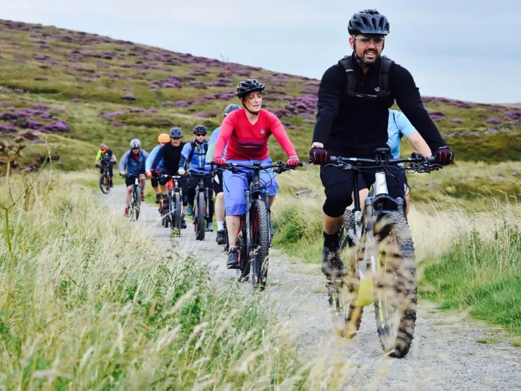Group cycling in Peak District